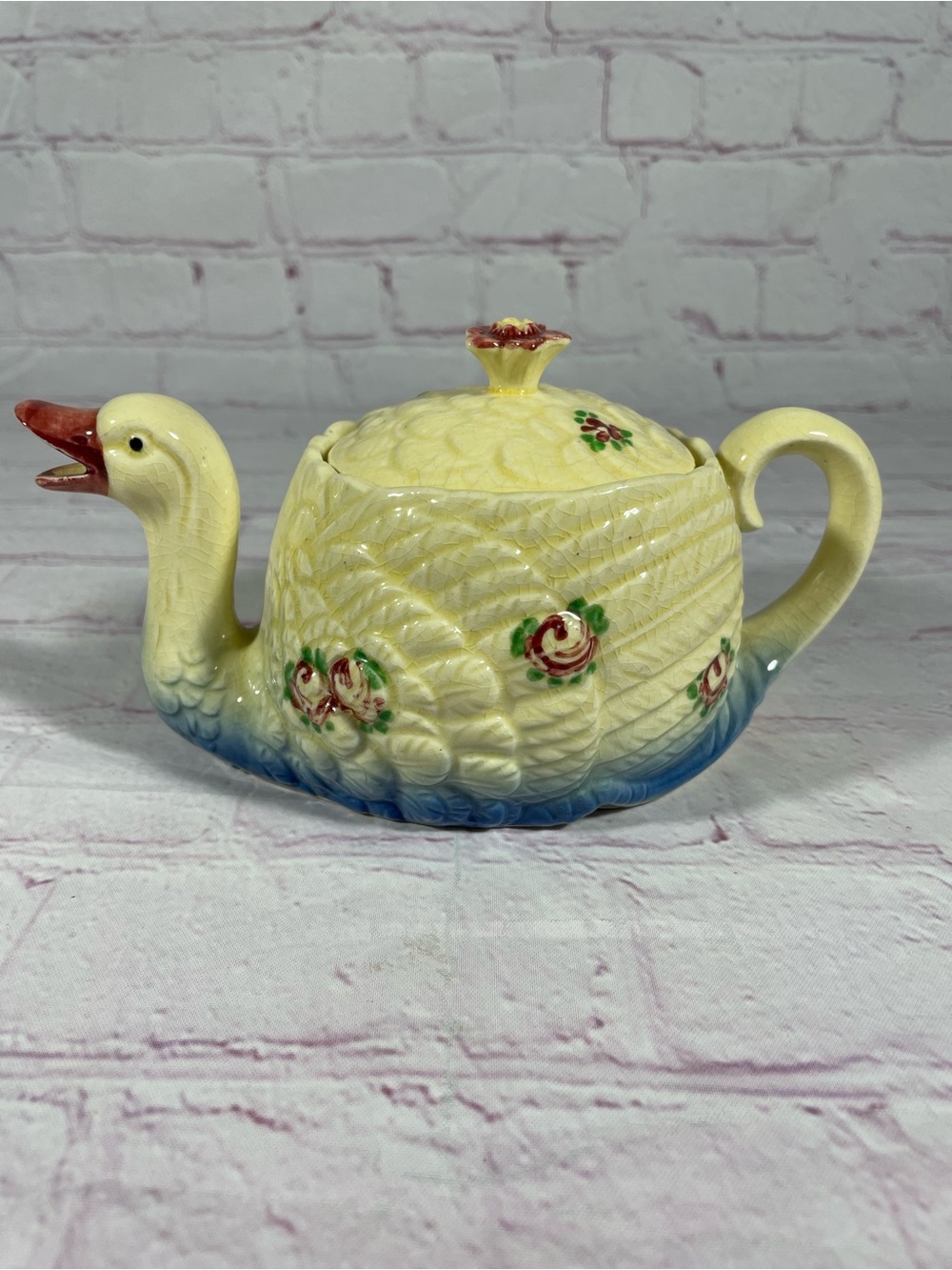 Vintage 1920’s-1930’s Marutomoware Ceramic Floral Swan Teapot Made in Japan